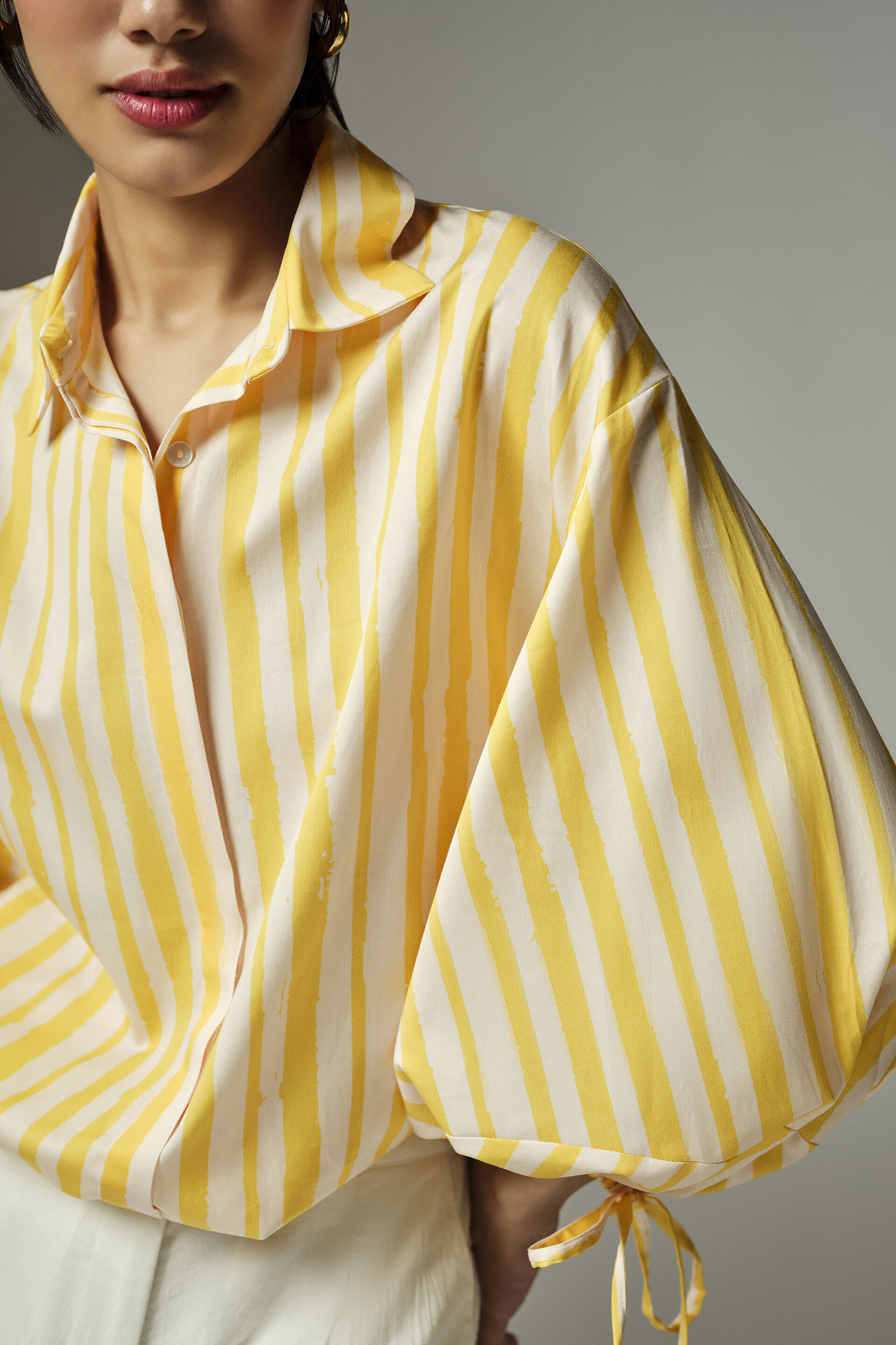Karyne Striped Cotton Shirt, Yellow, image 5